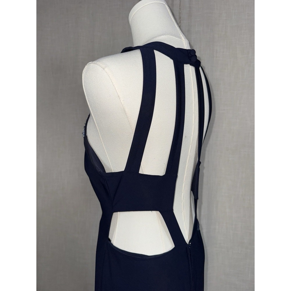 Windsor Sz 13/14 Navy Embellished Halter Neck Maxi Gown Dress Strappy Open Back